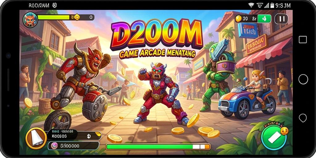 Screenshot D200M menunjukkan momen seru dalam gameplay Arcade.