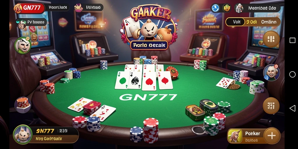 Screenshot gameplay GN777 menampilkan suasana meja Poker yang seru.