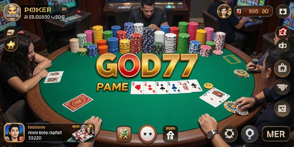 Screenshot gameplay GOD77 yang menampilkan keseruan permainan poker.