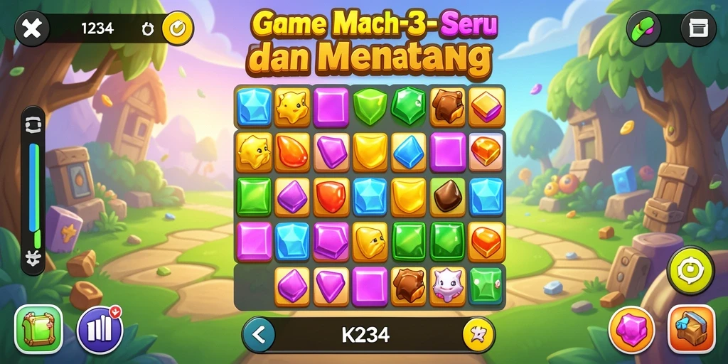 Screenshot gameplay K234 menampilkan aksi Match-3 yang seru.