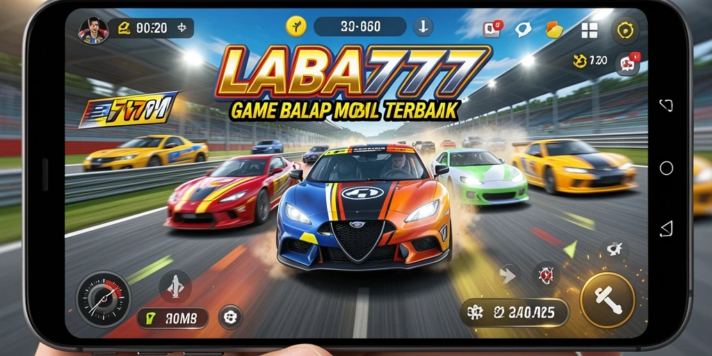 Screenshot LABA777 menampilkan aksi balapan mobil yang cepat dan mendebarkan.