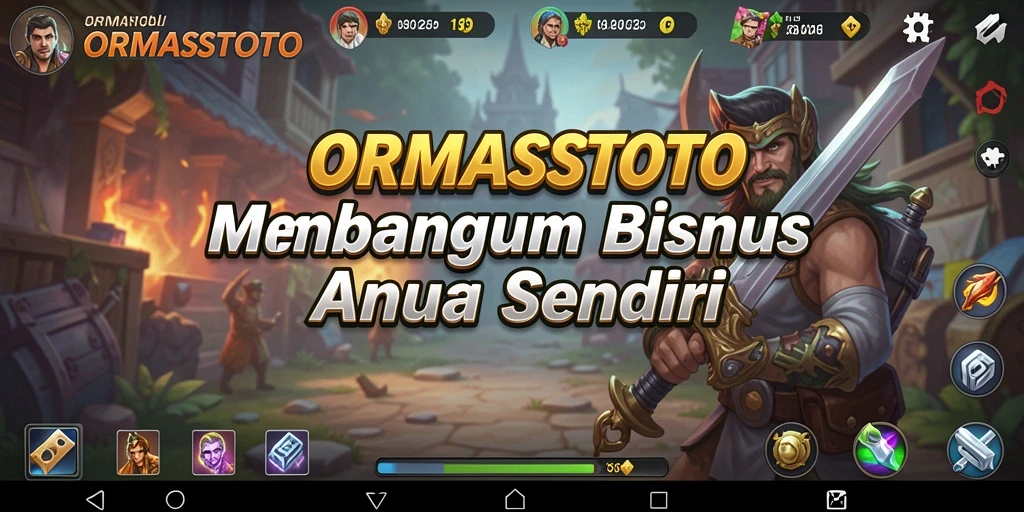Tangkapan layar gameplay ORMASSTOTO menampilkan aksi membangun bisnis yang dinamis.