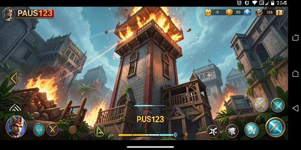 Gameplay menegangkan di PAUS123 saat mempertahankan menara.