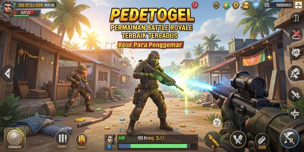 Tampilkan gameplay seru dalam PEDETOGEL, pertarungan Battle Royale yang mendebarkan.