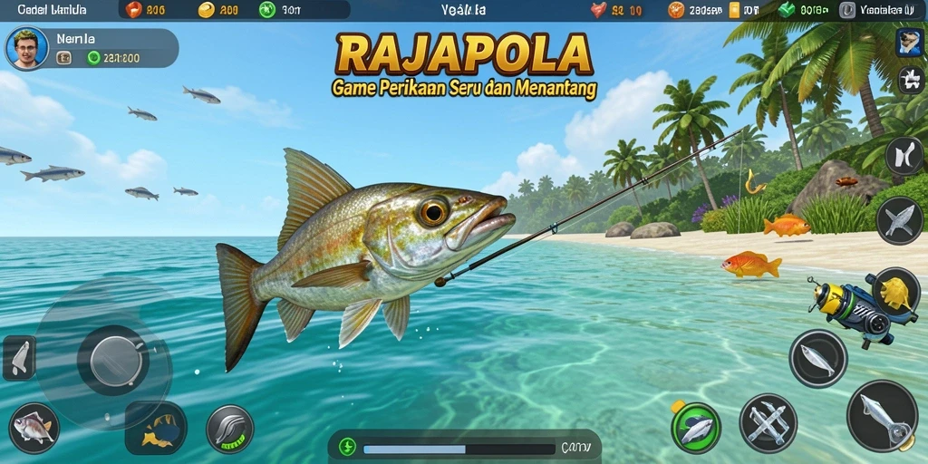 Screenshot gameplay RAJAPOLA dengan suasana memancing yang seru dan menantang.