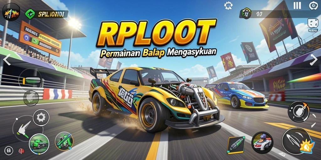 Screenshot gameplay RPLOOT menampilkan aksi balap yang mendebarkan.