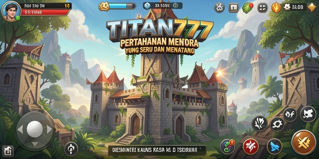 Tampilan gameplay menara bertahan dalam TITAN777 yang mendebarkan.